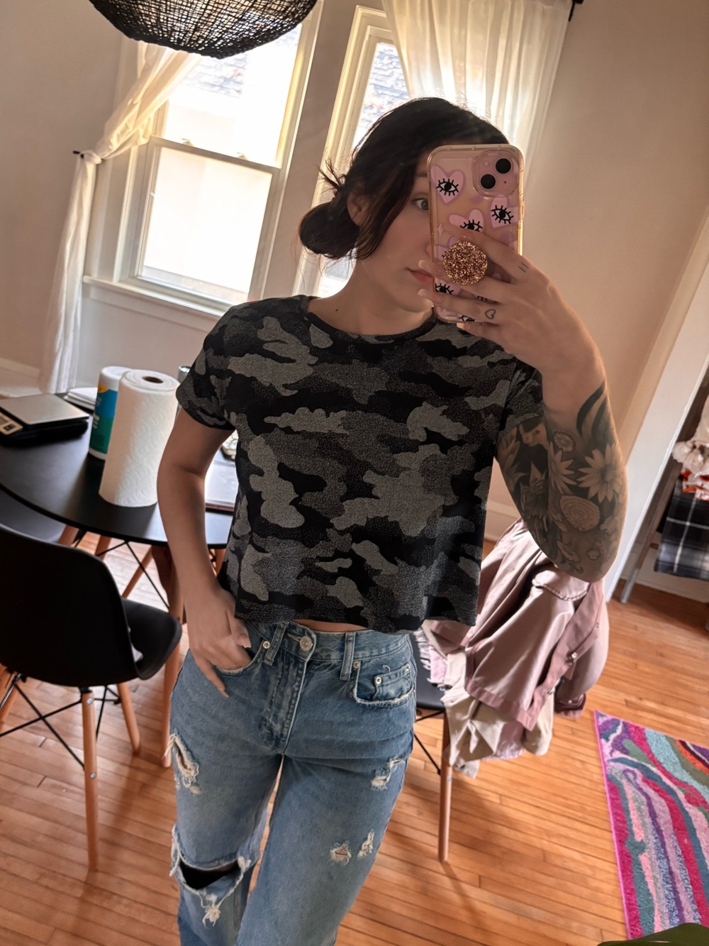 lululemon athletica Black & Gray Camo Crop Top